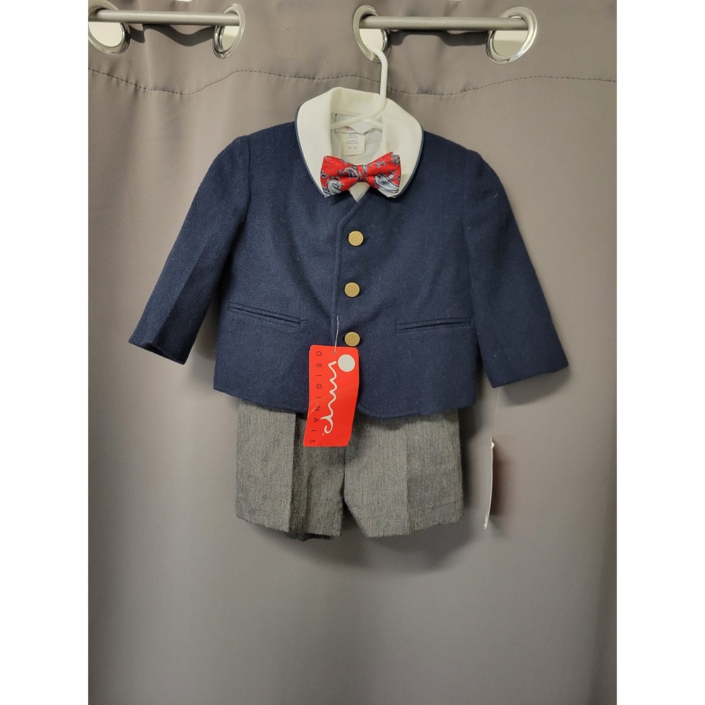 Imp Originals 4-Piece Suit Set Navy Grey White Red Bow Tie Suspenders 12M